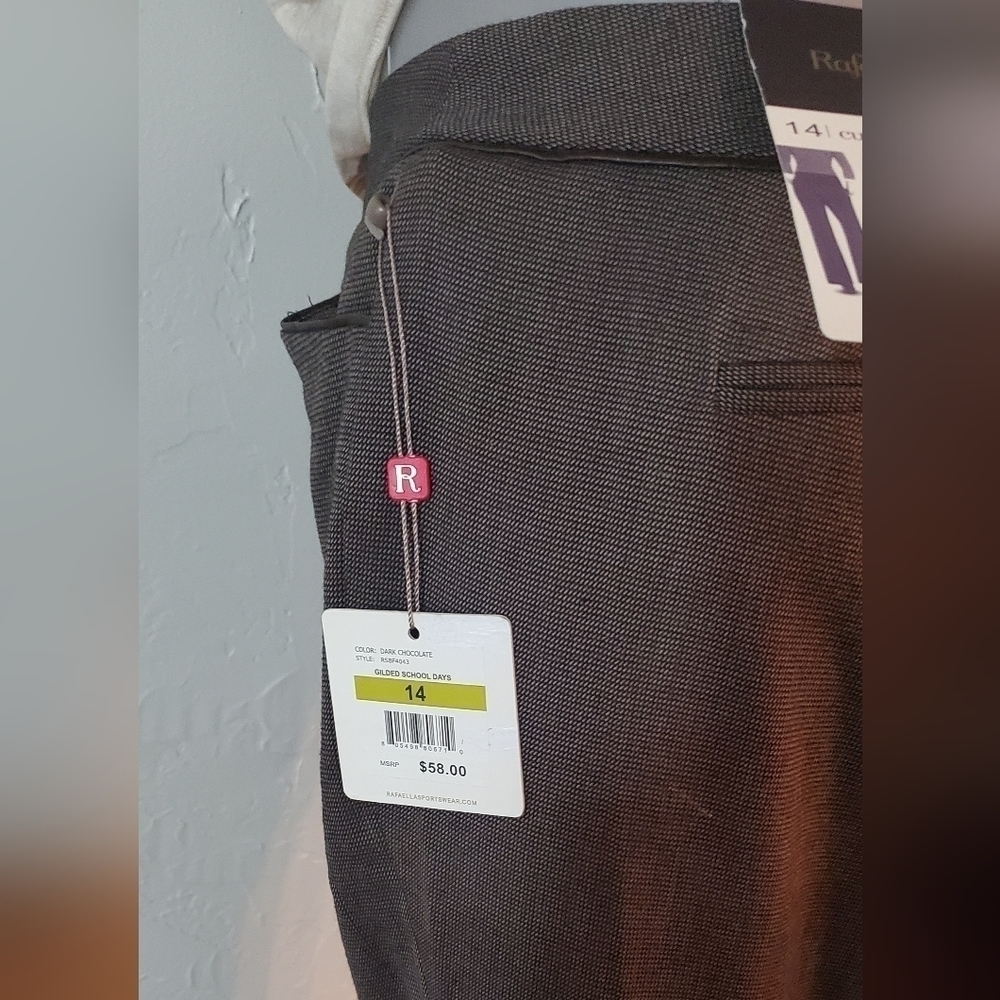 Raffella Curvy Dark Chocolate Dress Pants with Faux Leather Piping - Picture 6 of 6